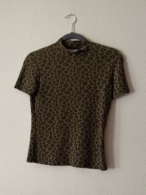 Leopard Print Mock Neck Top 90s Baby Tee